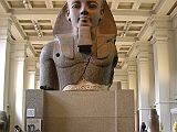 British Museum Top 20 02-1 Colossal Bust of Ramesses II and Pete 2. Ramesses II bust � Thebes, 1250BC, 267cm high. This fragment of the statue of Ramesses II (1279-1213 BC) was retrieved from the mortuary temple of Ramesses at Thebes by Giovanni Belzoni in 1816. The imminent arrival of the head in England in 1818 inspired the poet Percy Bysshe Shelley to write Ozymandias: My name is Ozymandias, king of kings. Look on my works, ye mighty, and despair! Nothing beside remains. Round the decay. Of that colossal wreck, boundless and bare. The lone and level sands stretch far away.